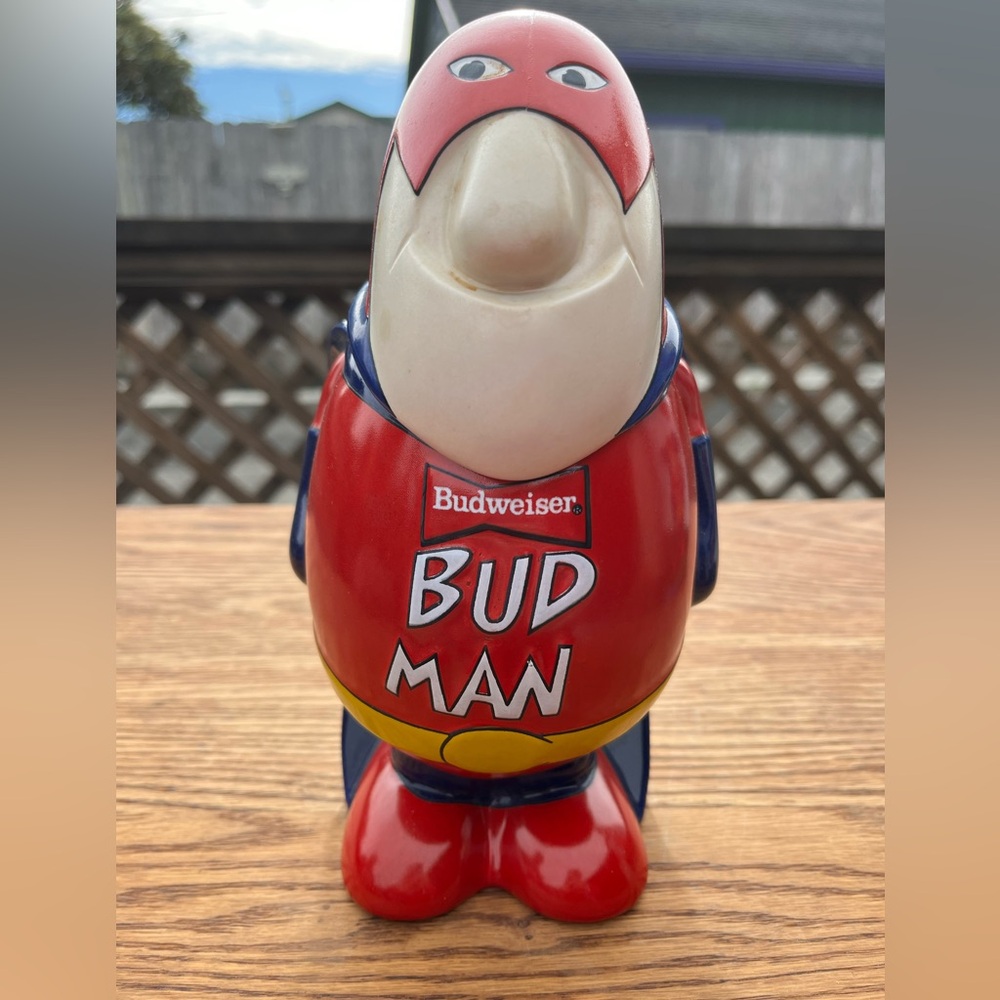 Budweiser Red and Blue Bud Man Ceramic Figurine